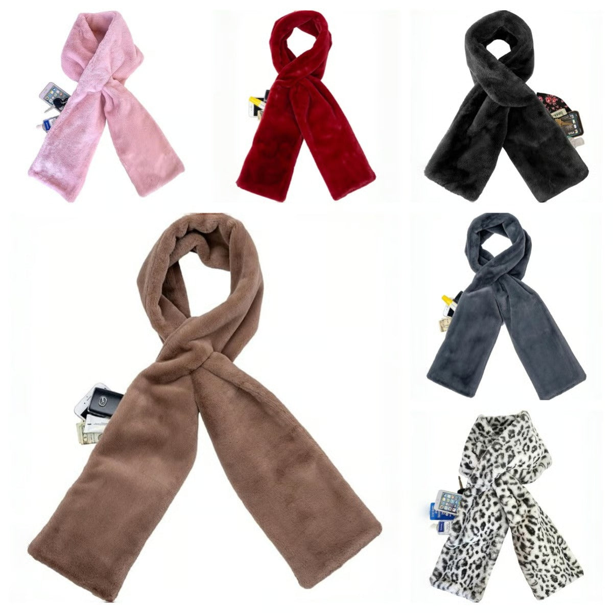 🎁Noworoczna zniżka 50 %!! ⚡Ponad 50 000 sprzedanych sztuk! 🧣Ekstra miękki i ciepły szal ze sztucznego futra z ukrytą kieszenią na zamek